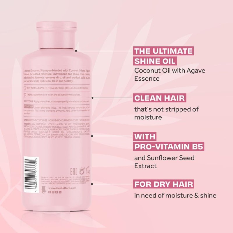 Lee Stafford Shine Shampoo | Coco Loco - Best Moisturizing Lightweight Shampoo for Dry, Dull Hair, Radiant High Gloss Sleek Silk Shiny Finish, Packed with Coconut Oil for Rich Moisture, 250 ml