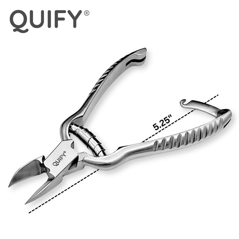 QUIFY Heavy Duty Podiatrist Toenail Clippers for Thick and Ingrown Nails, Stainless Steel Toe Nail Cutter, Pordiatry Ingrown Toenail Tools - Barell Spring - Curved Tip 5.25"