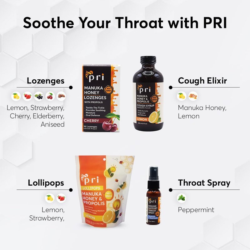 P.R.I Manuka Honey Lozenges with Propolis, Lemon Menthol Cough Drops, Natural Throat Drops, MGO 300+ Certified (16 Count, 2 Pack)