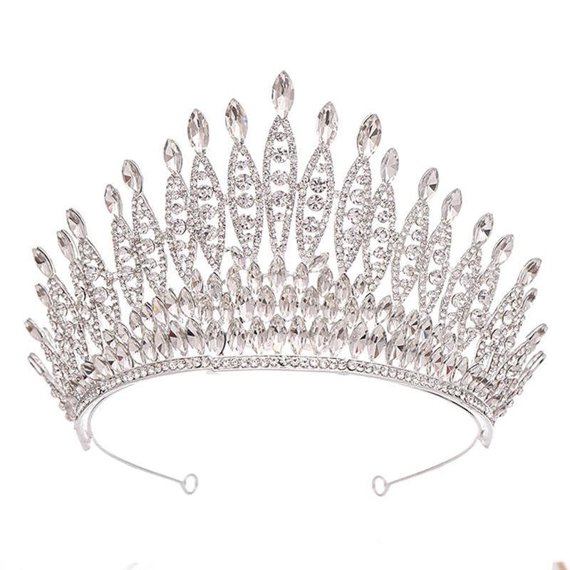 Silver Flame Shape Rhinestone Tiara for Women - Sparkling Crystal Crown for Wedding, Pageant, Prom, Quinceanera, Costume and Formal Events