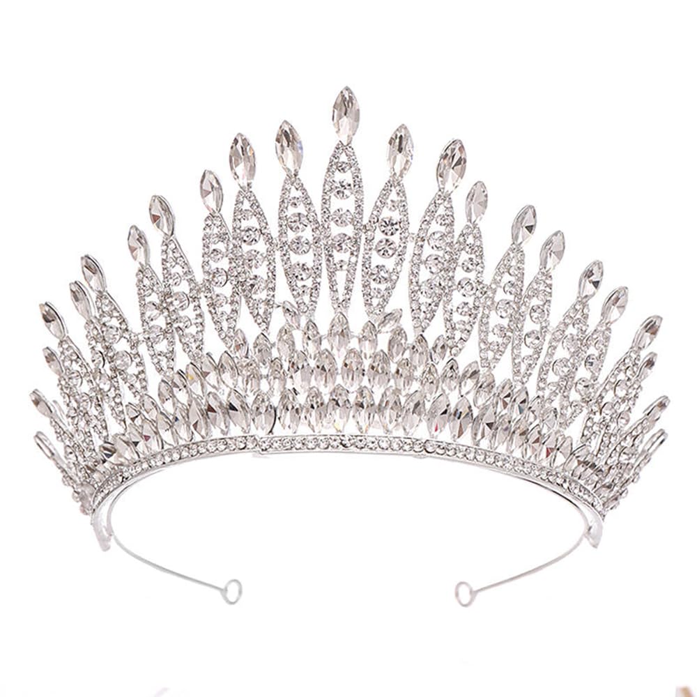 Silver Flame Shape Rhinestone Tiara for Women - Sparkling Crystal Crown for Wedding, Pageant, Prom, Quinceanera, Costume and Formal Events