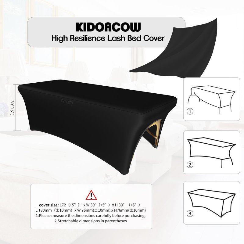 KIDOACOW Black Lash Bed Cover Massage Table Cover Protector with Cut-Out for Leg Room， Stretch Rectangular Table Cover for 6FT Eyelash/Spa/Message Bed （72"X30"X30" (Black 2 Pcs)