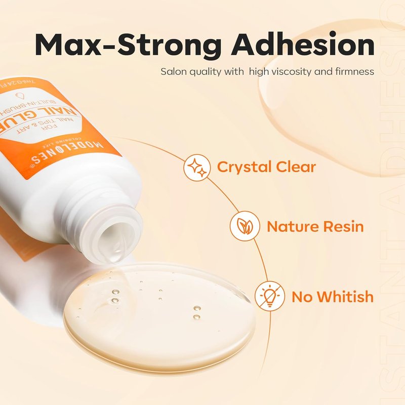 Modelones Nail Glue - Strong Brush-On Adhesive for Press-On Nails | 2pcs, 14ml, Long-Lasting Formula