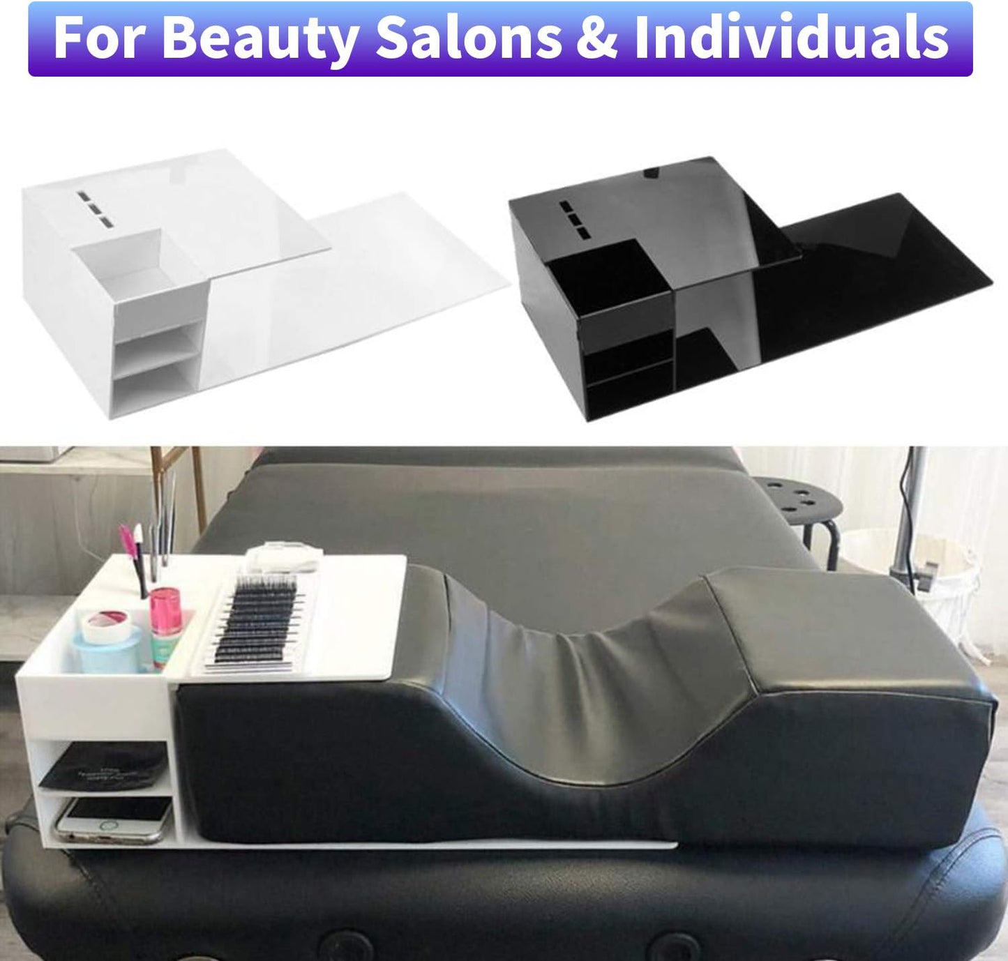 Eyelash Extension Pillow Stand - Makeup Tool Organizer with Display Shelves | Black