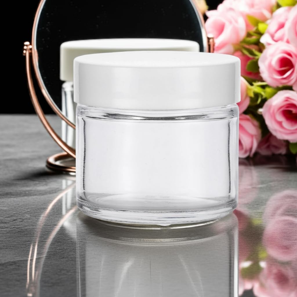 2 oz Clear Glass Jar with White Smooth Lined Lids (12 Pack)