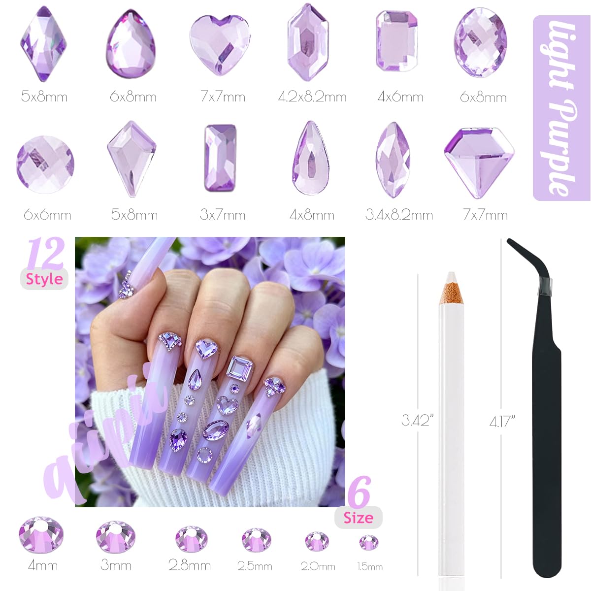 Nail Rhinestones K9 Glass Crystal Flat Back Rhinestones Nail Charms Stones 120 Multi Shapes Big Gems Round Beads Nail Art Diamonds Jewels for Nail Art Face Eyes Makeup