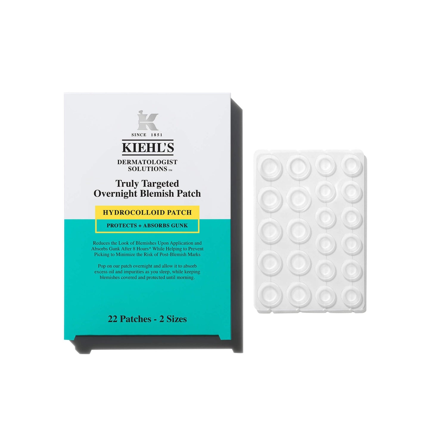 Kiehl's Overnight Pimple Patches - Truly Targeted Invisible Hydrocolloid Blemish Patch, Spot Stickers Absorb Oil and Gunk, Acne Treatment for Shrinking Whiteheads, Blackheads, and Zits (22 Count)