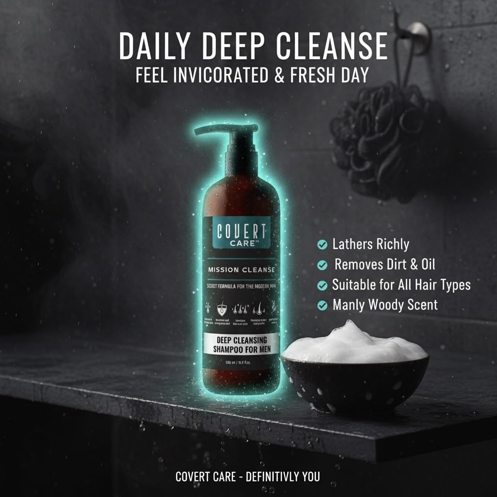 Covert Care Men’s Thickening Shampoo for Thinning Hair – Strengthens Hair, Boosts Volume, Nourishes Scalp, and Activates Roots for Fuller, Stronger-Looking Hair