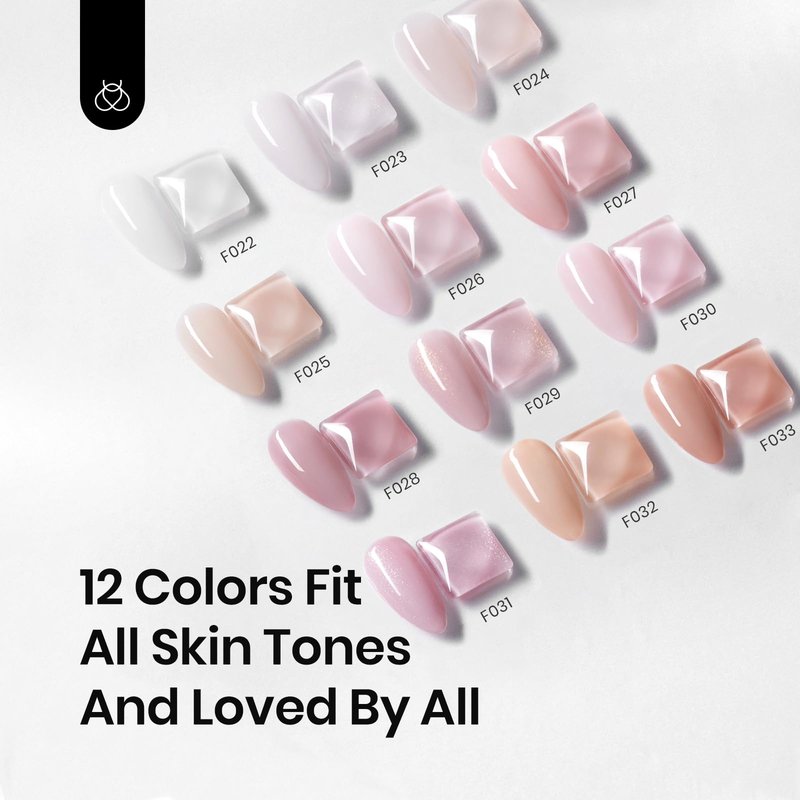 Beetles 12 Color Rubber Base Gel Polish, Nude Gel Nail Polish 5 in 1 Nude Porcelain Milky White Strengthener Soak Off U V Nail Art Design DIY at Home Gifts for Women
