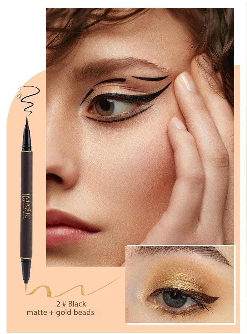 Wismee Double Head Eyeliner Pen, Waterproof Liquid Eyeliner, Long-Lasting, High-Pigmented Liner, Vegan & Cruelty-Free, Black & Gold