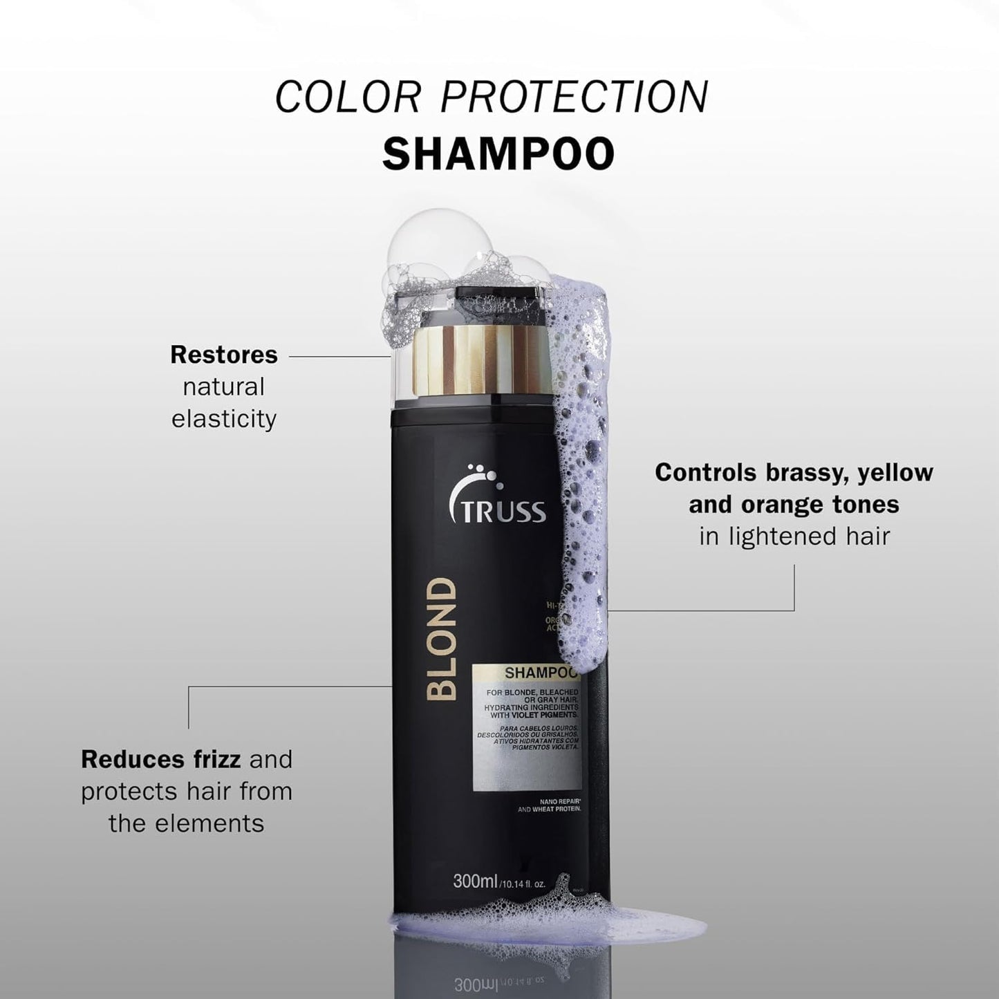 TRUSS Purple Shampoo & Toner for Blonde Hair - Blond Shampoo for Bleached, Gray, Highlighted & Brassy Hair - Restore Strength, Shine & Elasticity - Hydrating Daily Color Protection (10.14 Fl Oz)
