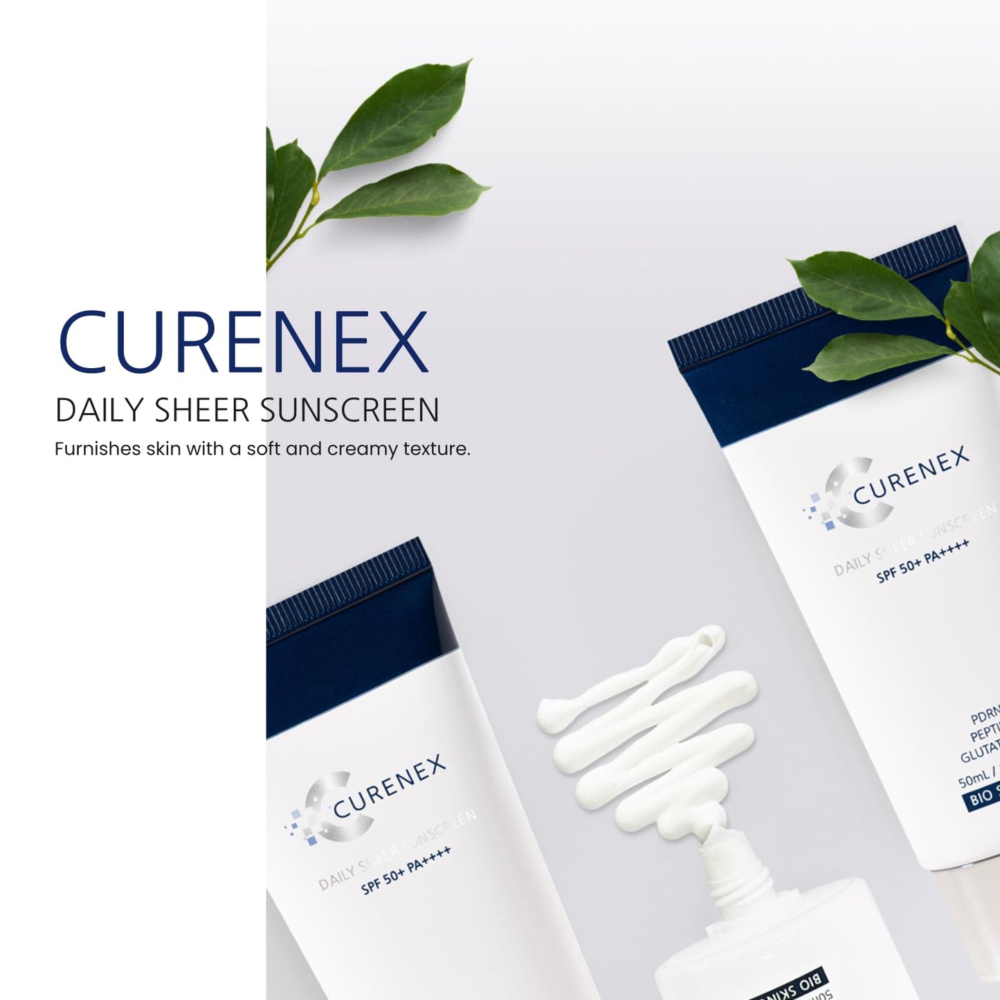 CURENEX Daily Sheer Sunscreen SPF50+ PA++++ provides comprehensive protection against UVA+UVB rays while revitalizing skin with PDRN and multi-peptide complex. (1.69 fl.oz.)