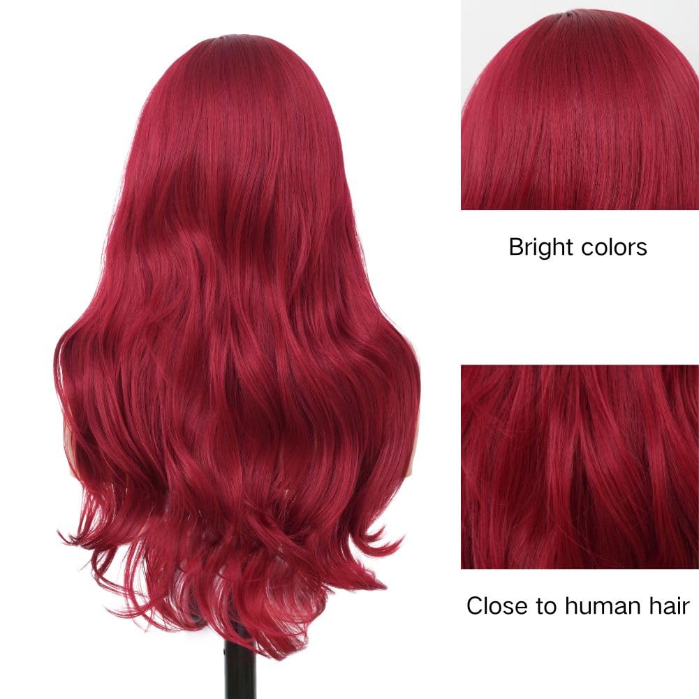 Salaibs Red Lace Front Wig Long Curly Wavy Wig for Women Side Part Natural Hairline Synthetic Heat Resistant Hair Wigs Cosplay Halloween Costume Wig