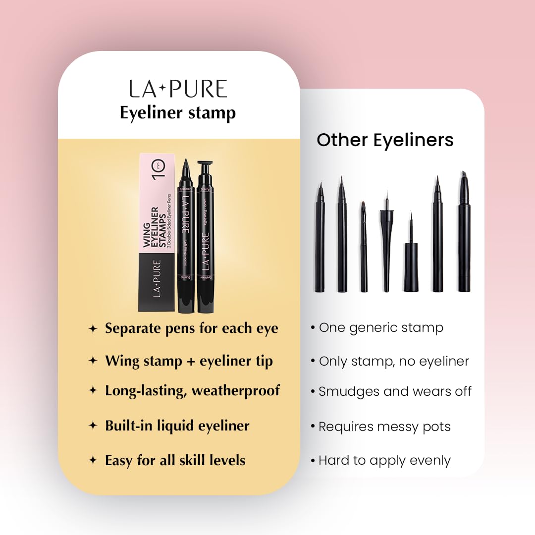 LA PURE Waterproof Liquid Eyeliner Stamp Winged Eyeliner Tool 2x Cat Eye - Winged & Fine Tipped Pen Eyeliner Stencil Smudge Proof Black Eye Liner Tiktok Trend Items Wing Stamp - Black 10mm