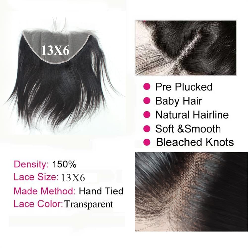 Transparent Lace Frontal Closure - 14 Inch Unprocessed Brazilian Human Hair | Pre-Plucked, Ear to Ear, Natural Hairline