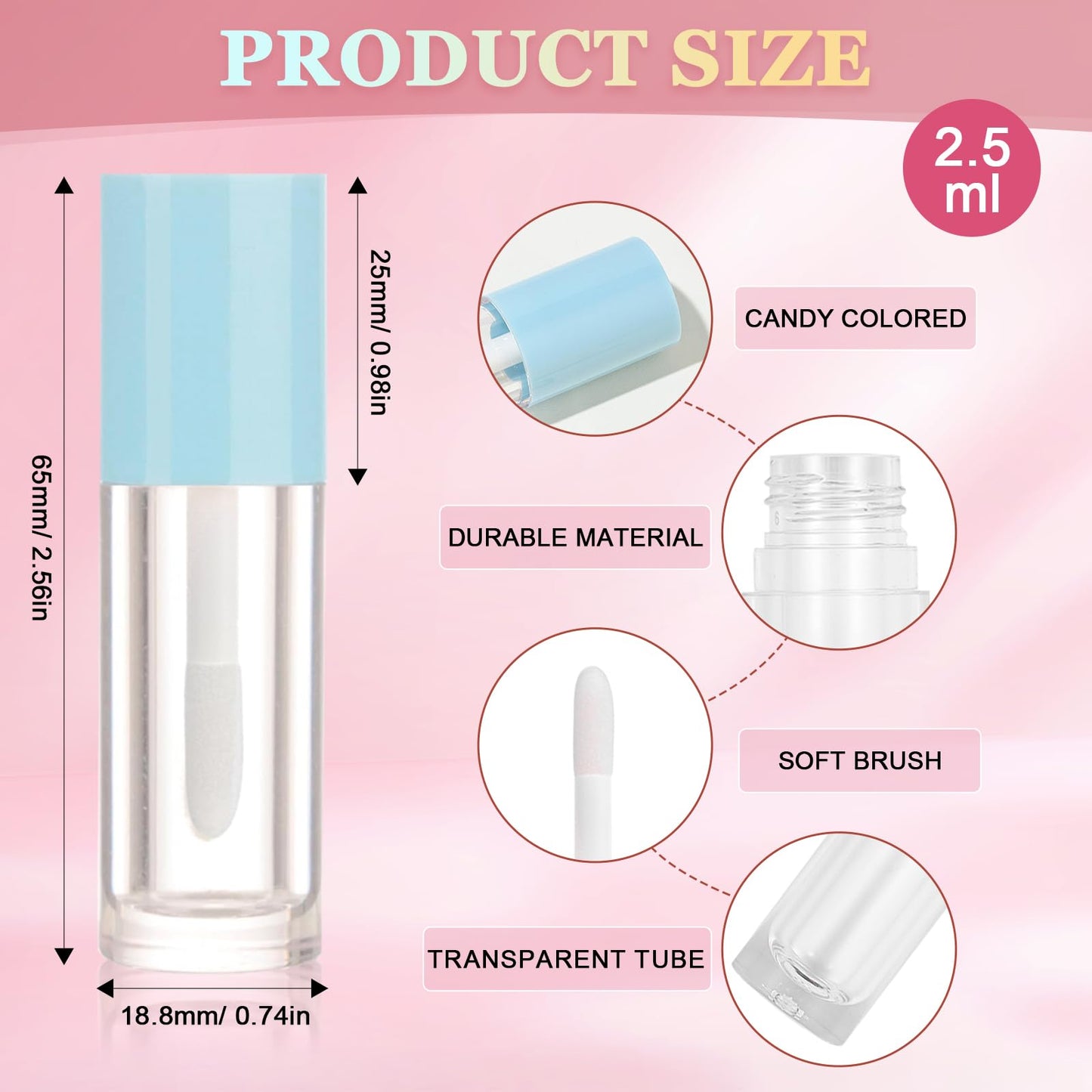 DupakSYS 50pcs 2.5ml Empty Lip Gloss Containers Lip Gloss Tubes with Wand Cute 0.08oz Clear Refillable Lipgloss Making Supplies Kit for DIY Makeup+ 2pcs Syringes