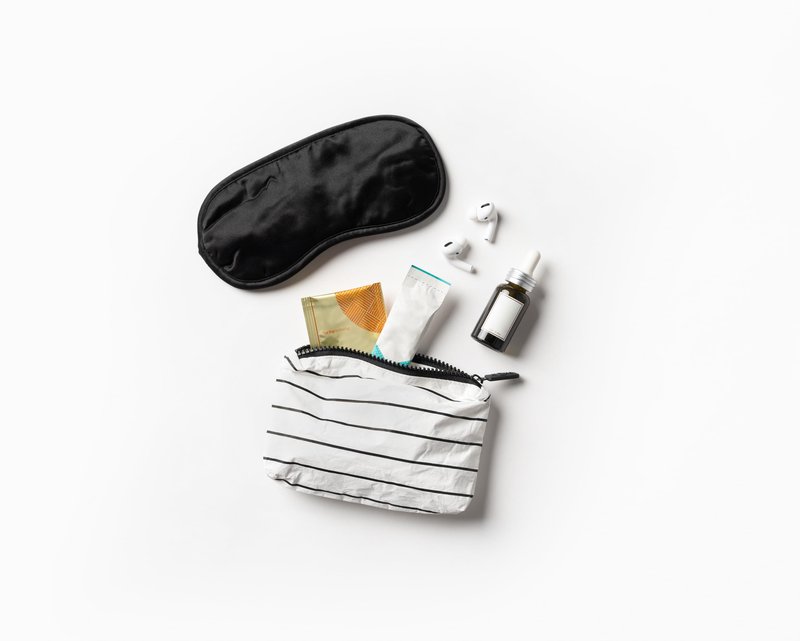 ALOHA Collection Mini Pouch in Pinstripe, Lightweight, Packable & Splash-Proof - Durable, Washable & Reusable Makeup Pouch for Cosmetics. Keeps Essentials Organized. Easy to Clean. (6W x 3.75H inch)