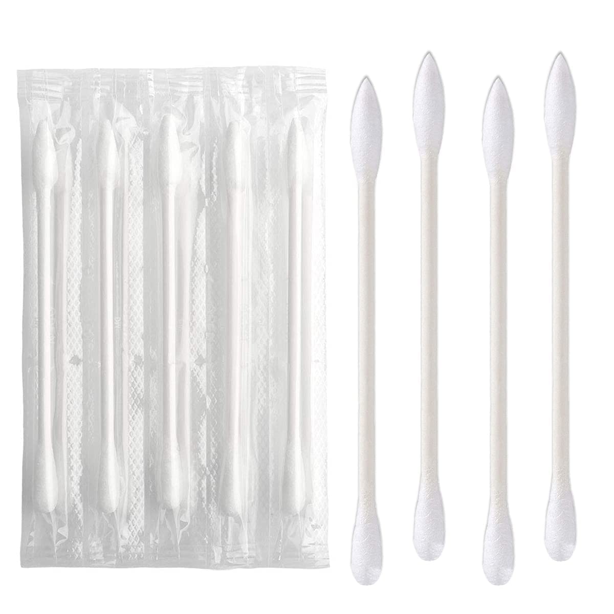 1000 Pack Cotton Swab Individually Wrapped, Individually Wrapped Double Tipped Cotton Swabs Paper Sticks Cotton Buds(White, Round/Pointed End)
