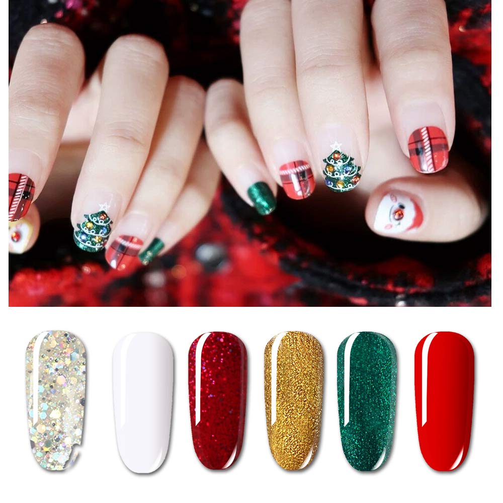 Vishine Christmas Collection Gel Nail Polish Set - Winter Glitter Series 6 Colors Nail Art Set, UV LED Soak Off Gel, 8ml