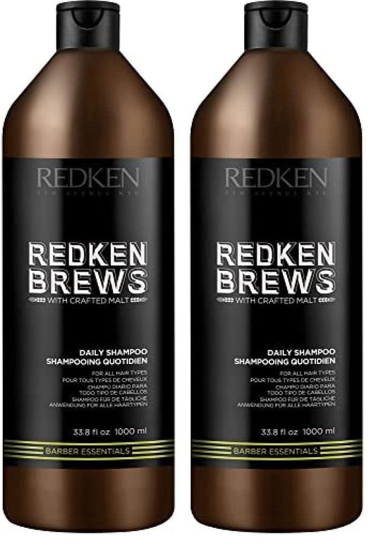 Redken Brews Daily Shampoo For Men - Lightweight Hydrating Cleanser For All Men's Hair Types,Adds Moisture and Shine to Dry Hair,33.8 Fl Oz,(Pack of 2)