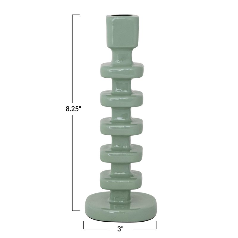 Creative Co-Op Square Enameled Aluminum Taper Holder, Eucalyptus Color
