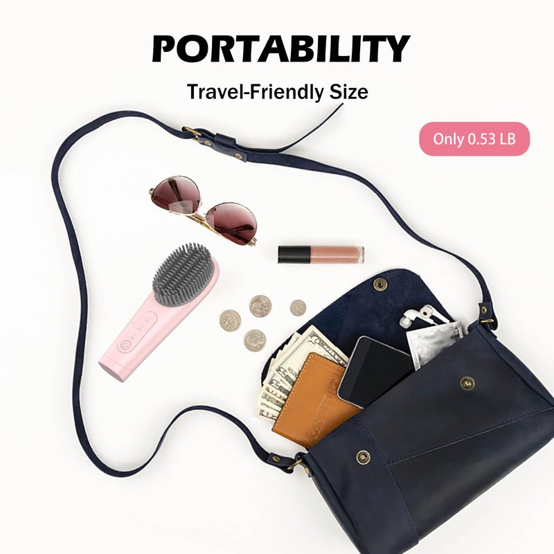Go Brush Pro Cordless Portable Hair Straightener Brush - 30s Quick Heat, 150M Negative Ions, USB-C Rechargeable, 7000mAh - Pink for Women & Travel