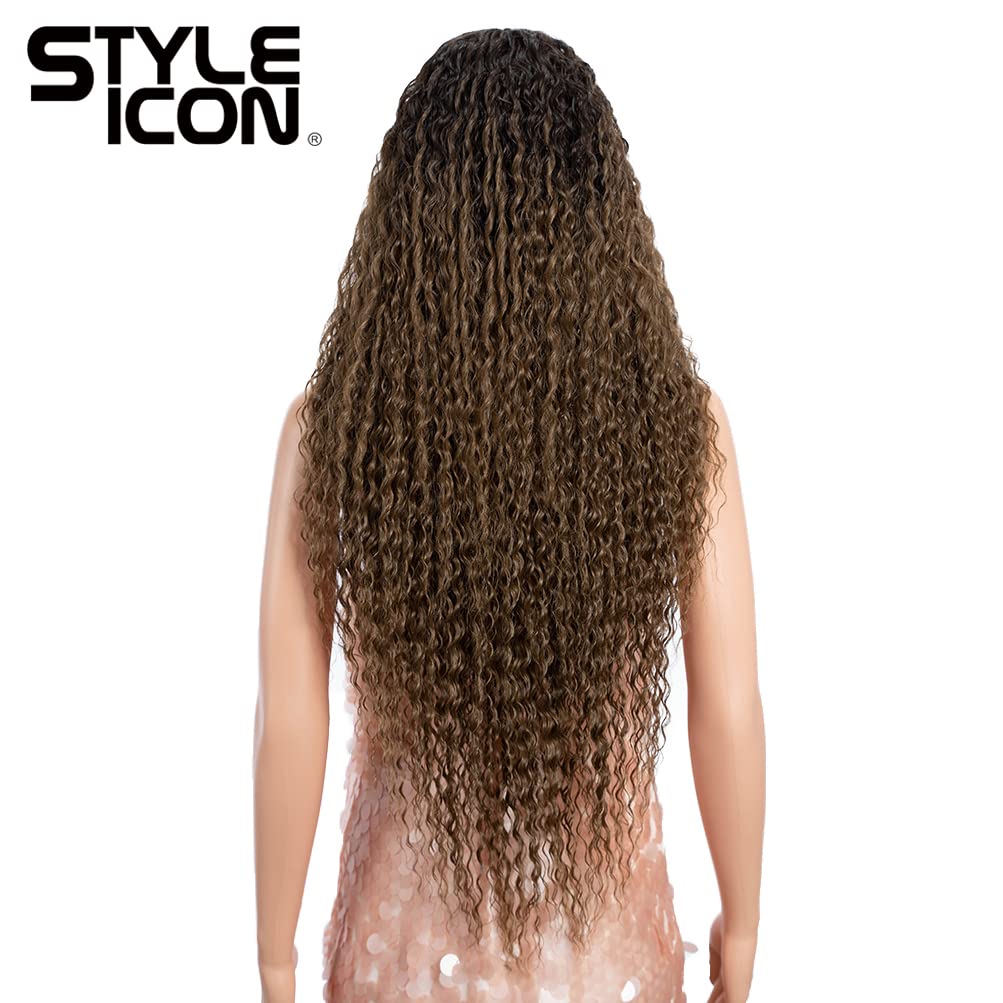 Style Icon 30" Long Curly Wig Ombre Lace Front Wig for women Heat Resistant Replacement Wig Density 130% Synthetic Wig (30 Inch, TT6/30W)