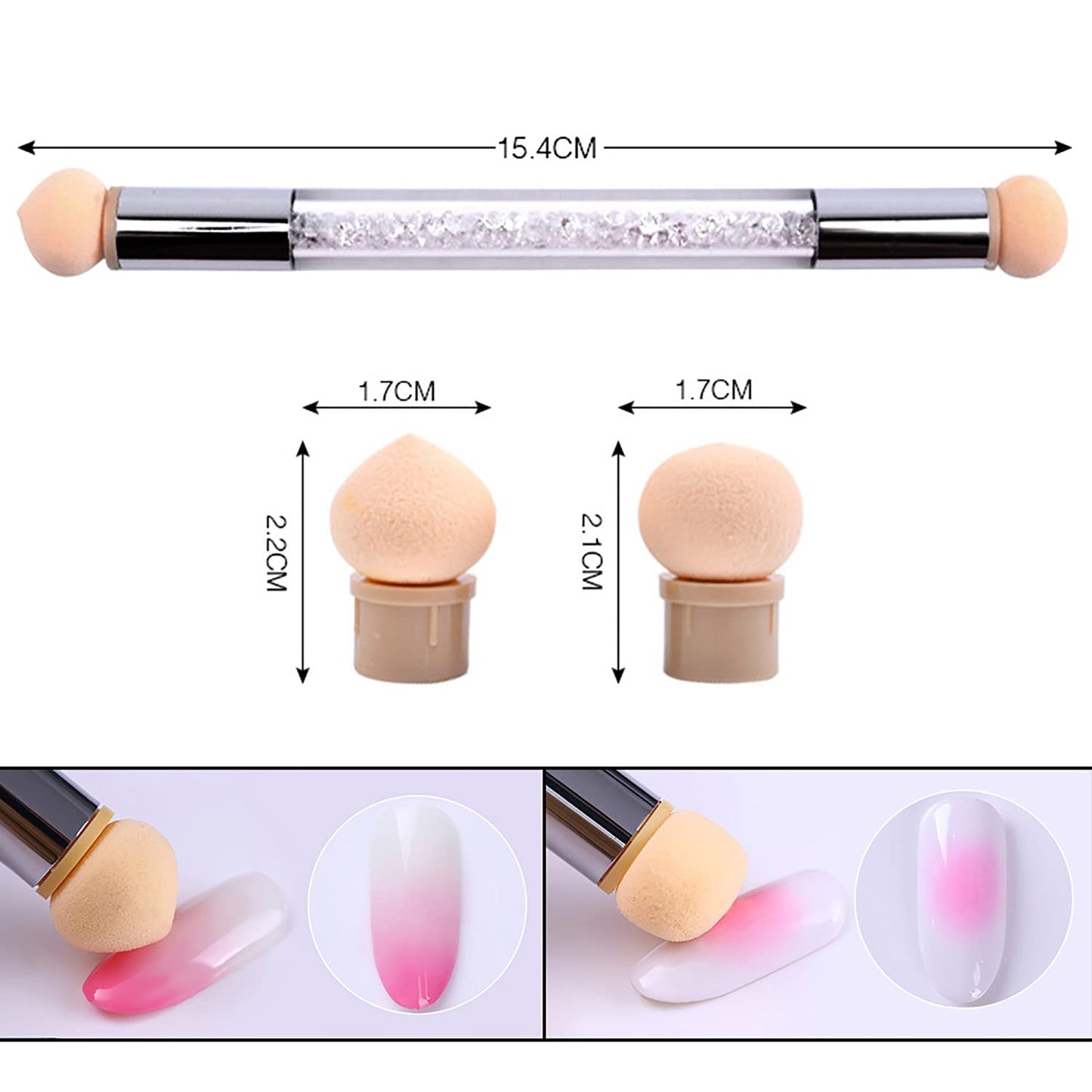 SILPECWEE 3Pcs Ombre Nail Brush, Acrylic Nail Art Brushes, Nail Gradient Brushes Nail Sponges Pen with 4pcs Replaceable Sponge Head Ombre Brush for Nails Manicure Nail Art Tools