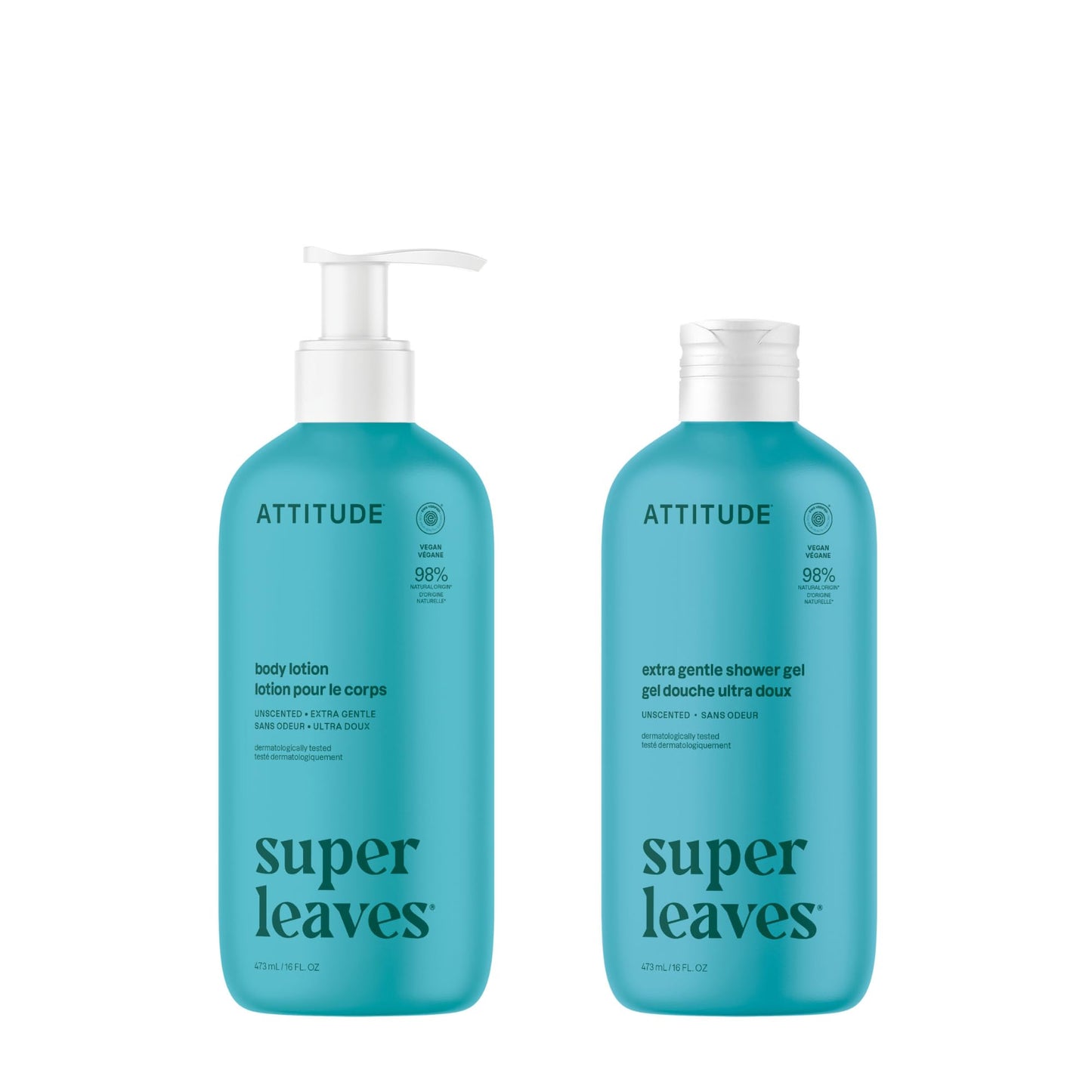 Bundle of ATTITUDE Body Wash and Body Lotion, EWG Verified, Dermatologically Tested, Plant and Mineral-Based Ingredients, Vegan Beauty Products, Extra Gentle, Unscented, 473 mL