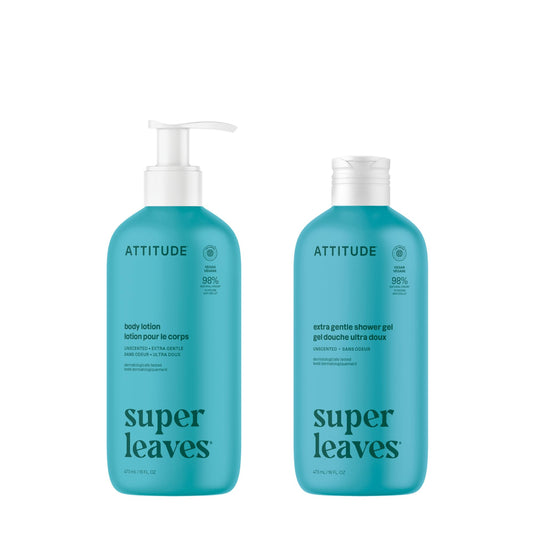 Bundle of ATTITUDE Body Wash and Body Lotion, EWG Verified, Dermatologically Tested, Plant and Mineral-Based Ingredients, Vegan Beauty Products, Extra Gentle, Unscented, 473 mL