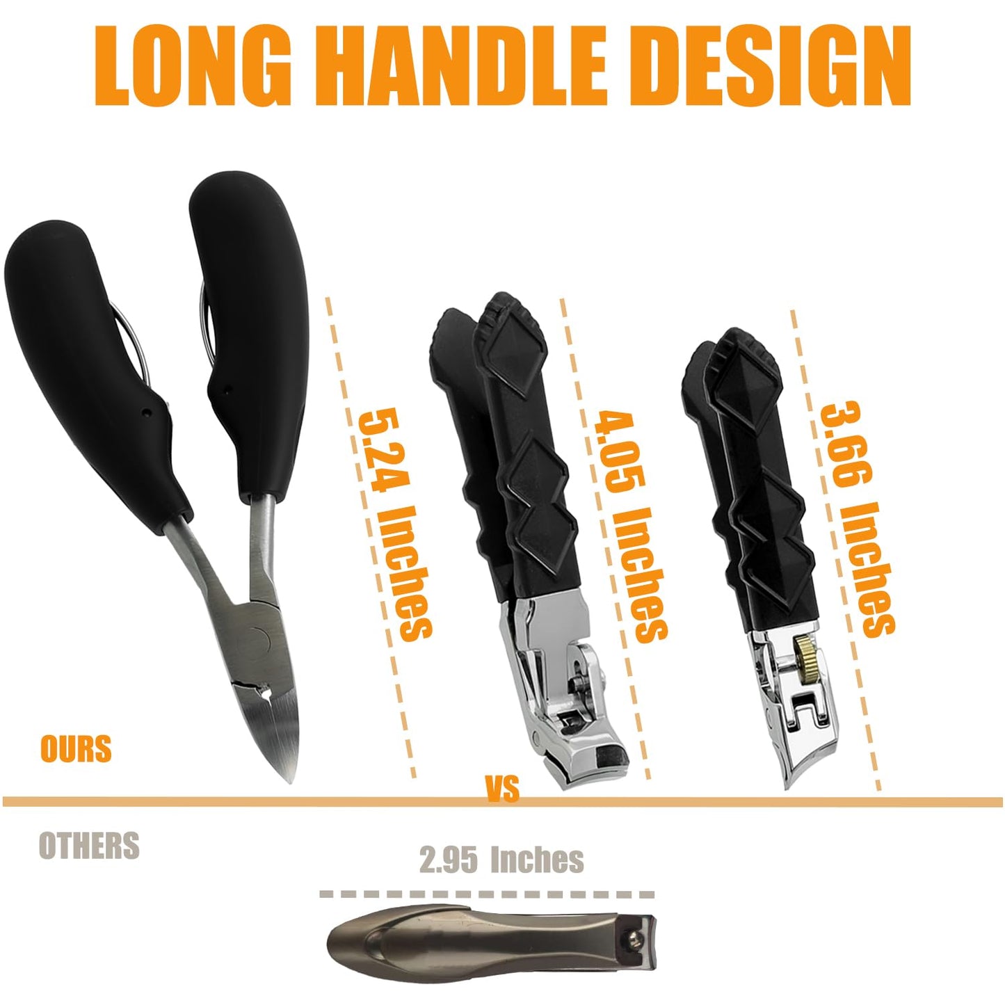 Precision Stainless Steel Heavy Duty Angled Head,Wide Jaw Clippers for Seniors and Man,Ingrown Toenail,Thick Nail.Long Handle, Extra-Large Slanted Nail Cutter.Men,Women,Elderly.6Pcs (6PCS NAI)