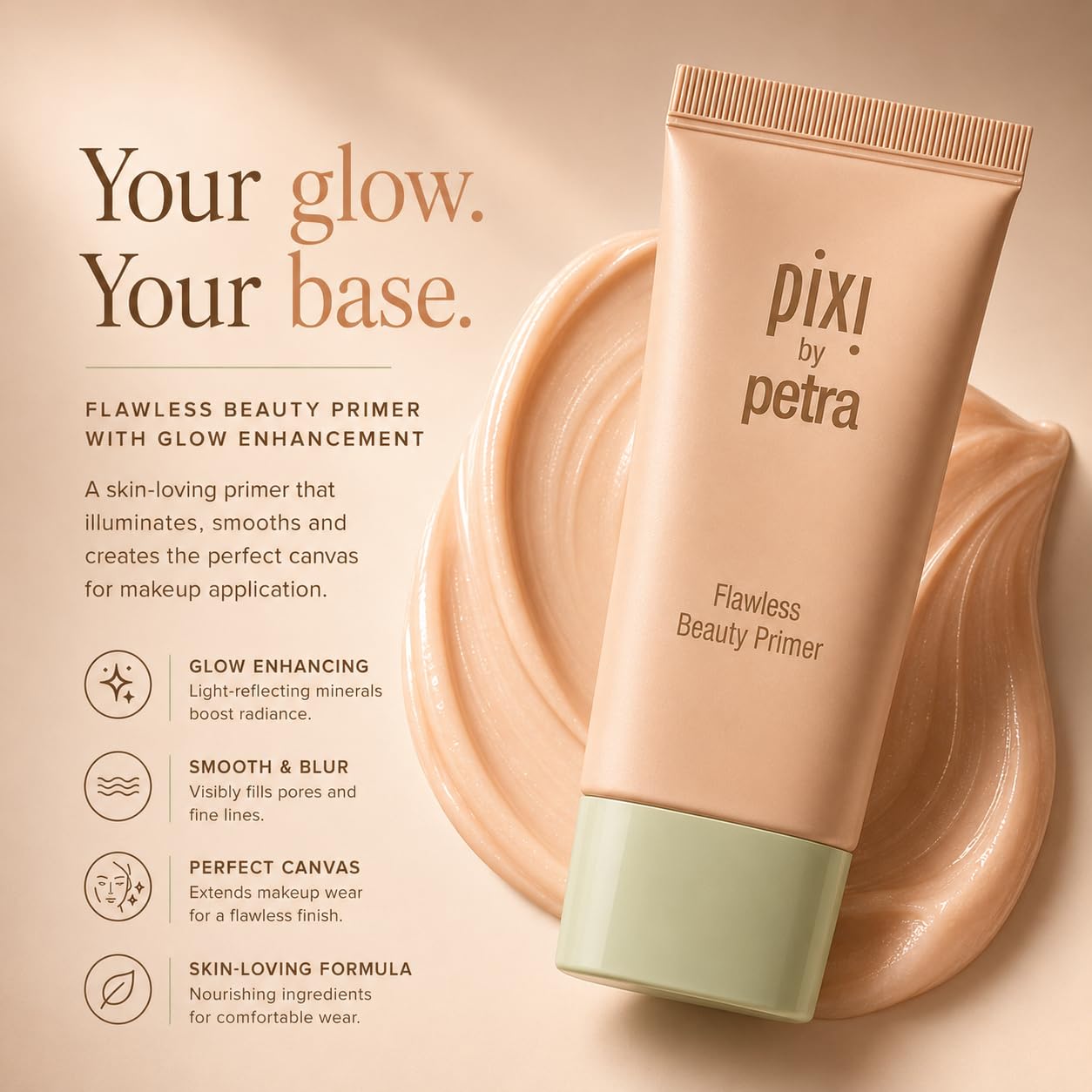 Pixi Beauty Flawless Beauty Primer, Hydrating Glow Face Primer with Vitamin A C and E, Smoothing Makeup Base for a Radiant Lit-From-Within Finish, All Skin Types, 1 fl oz / 30 ml