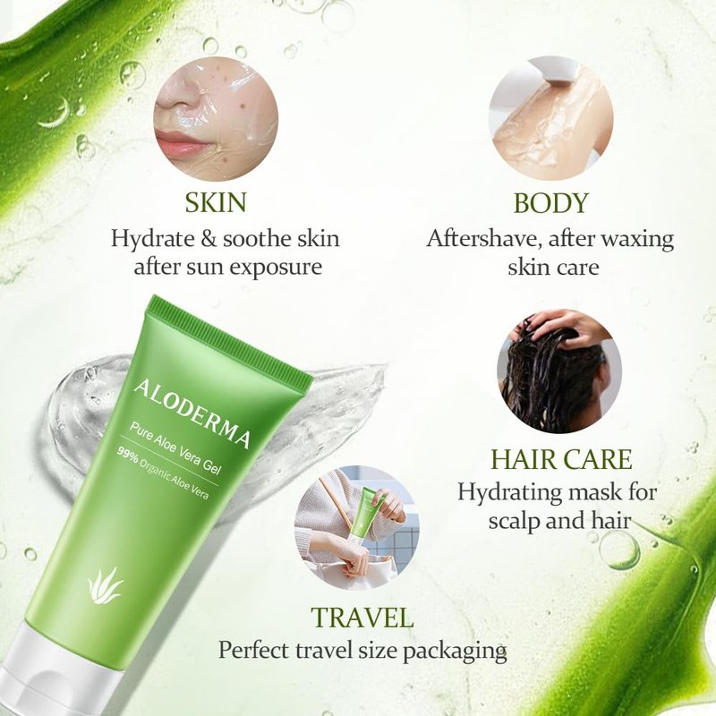 Aloderma Aloe Vera Gel Set - Travel Size Moisturizing Gel | 200g Aloe Flower Essence