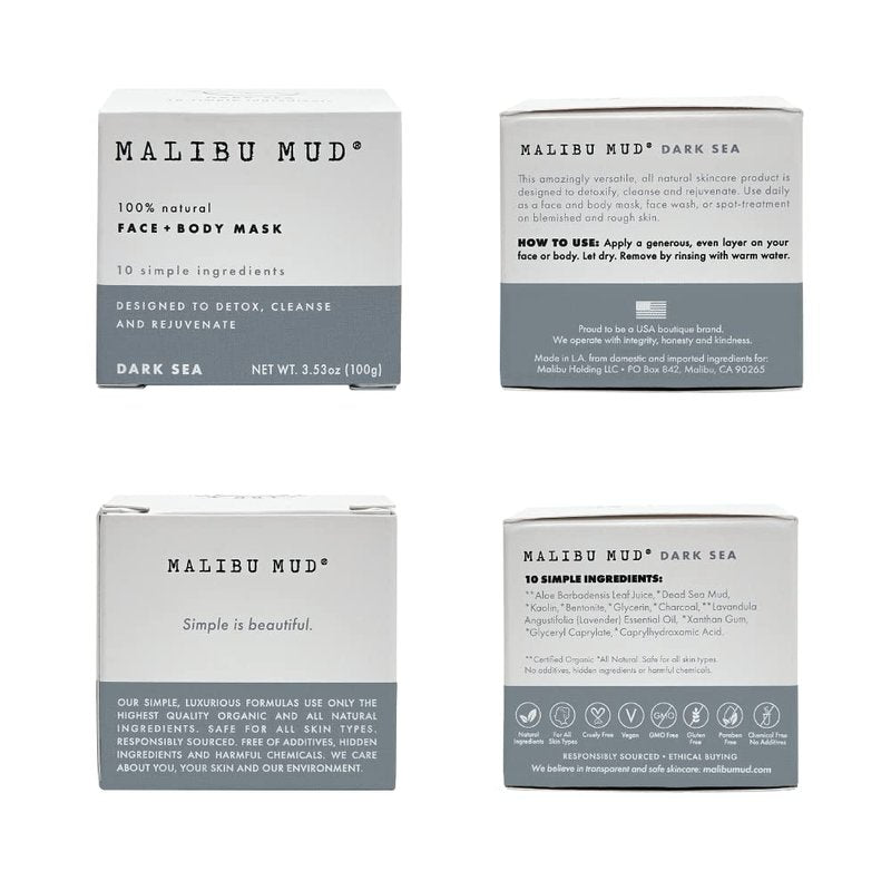 MALIBU MUD, All-Natural Face and Body Mask for Daily Detox, Cleanse, Rejuvenate without Drying Your Skin, for All Skin Types