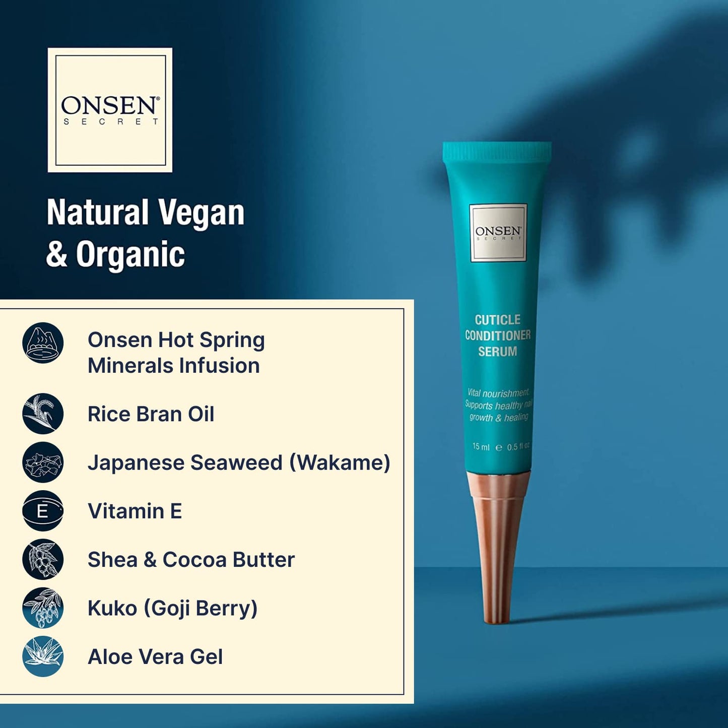 Onsen Secret Cuticle Conditioner Cream 15ml + Professional Nail Buffer Block. Cuticle Oil That Sooth, Repair & Strengthen Cuticles & Nails, 3 Way Nail Buffing Block