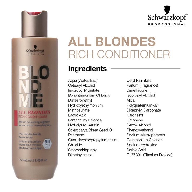 BlondMe All Blondes Rich Conditioner – Nourishing Daily Treatment – Strength, Elasticity and Shine for Normal to Coarse Color Treated and Natural Blonde Hair, 250 ml