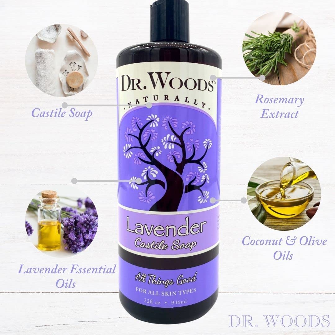 Dr. Woods Lavender Liquid Castile Soap - Castile Soap with Pure Lavender Oil, Body Wash for Men and Women, Natural Cleanser for Face, Hands, and Body - 32 Fl Oz, Pack of 3