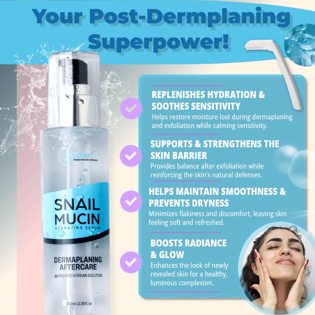 Complete Dermaplaning Skincare Kit - 9 Precision Razors, Pre-Treatment Face Oil & Snail Mucin Serum for Glowing Skin