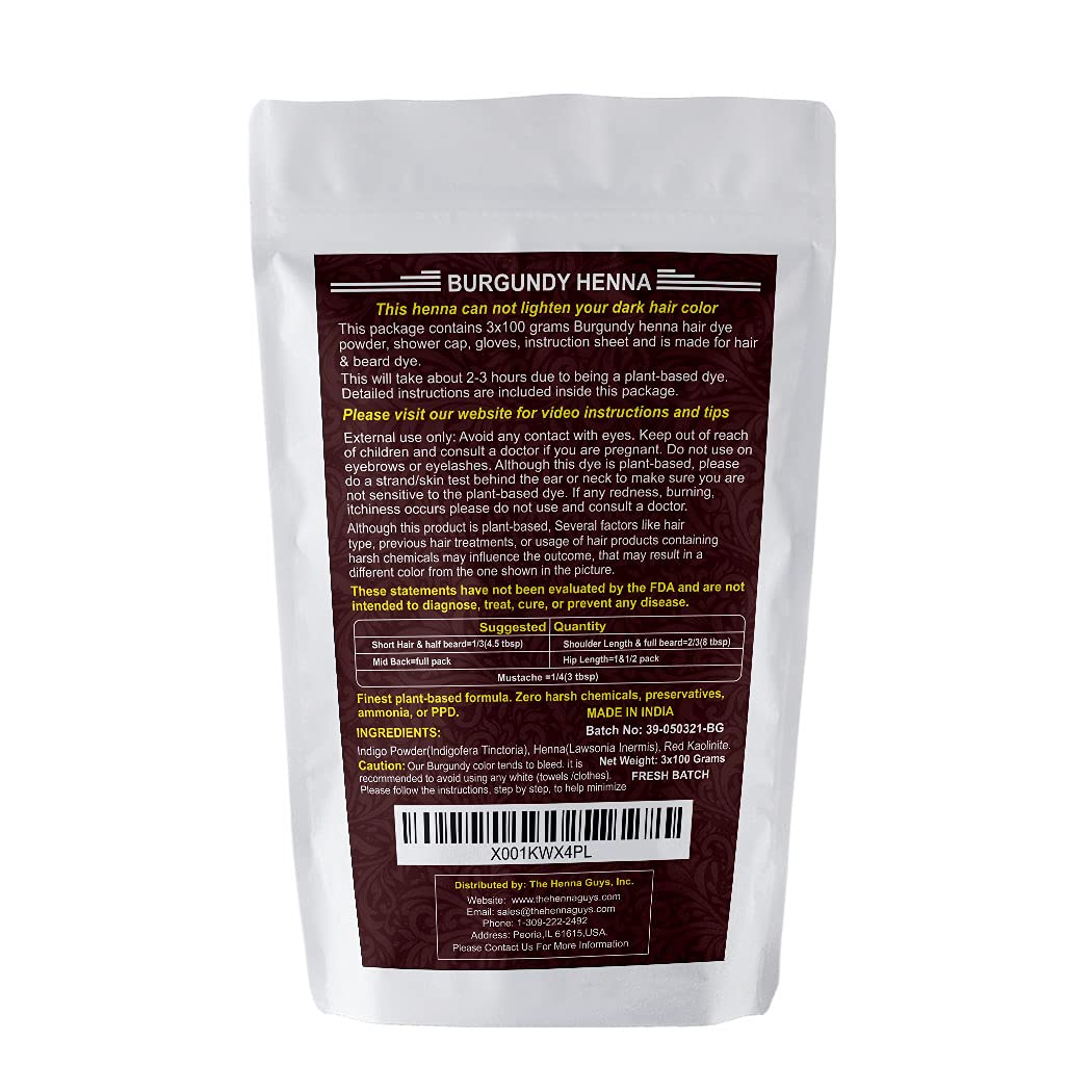 3 Packs Of Burgundy Henna Hair & Beard Color/Dye 100 Grams - Natural Hair Color, Plant-based Hair Dye - The Henna Guys