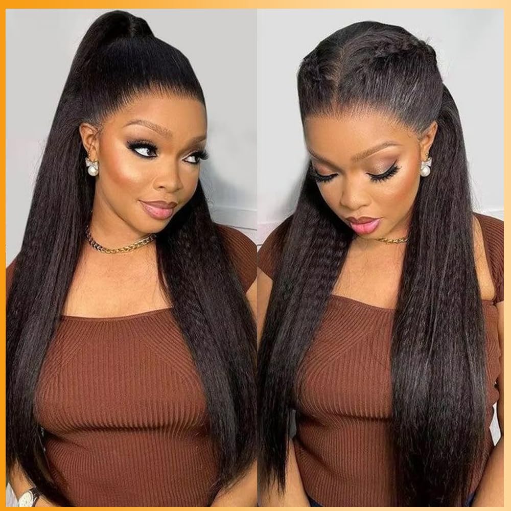 QTHAIR 18A Kinky Straight 4x4 HD Lace Closure 16" Curly Human Hair Lace Closure150% Density Top Swiss Lace Natural Kinky Straight Human Hair Closure Pre Plucked Natural Hairline with Baby Hair
