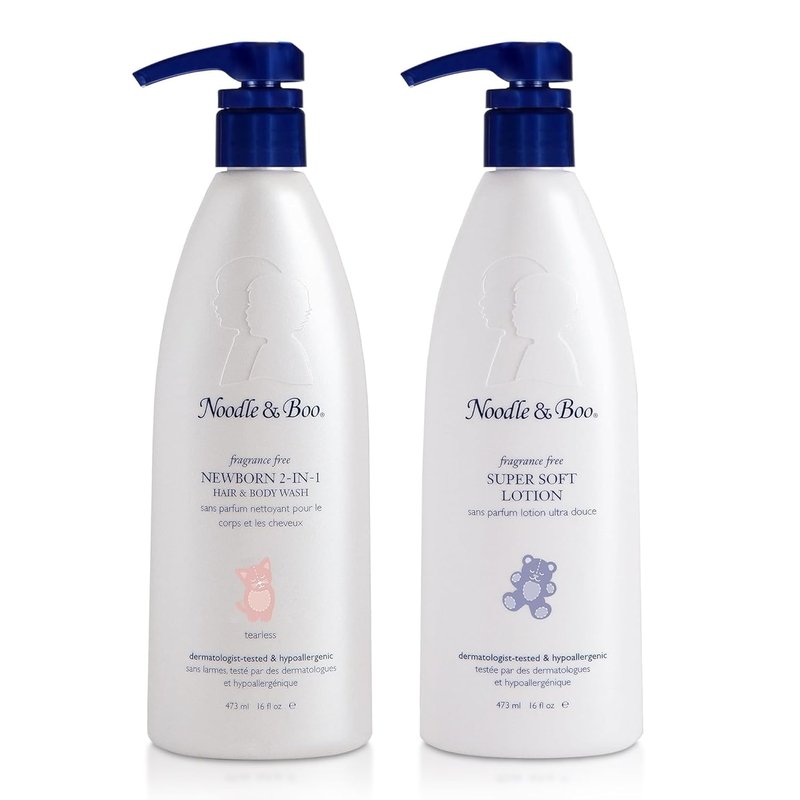 Noodle & Boo Fragrance-Free Newborn Bath & Lotion Set - Gentle 2-in-1 Hair & Body Wash + Soft Baby Lotion | 16 Fl Oz Each