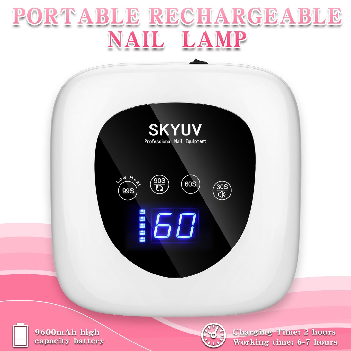 Rechargeable UV LED Nail Lamp, SKYUV Cordless Nail Dryer for Gel Polish, UV Nail Lamp with 4 Timers Setting and LED Touch Screen, Professional Curing Lamp Light with 30 Beads for Salon and Home ﻿