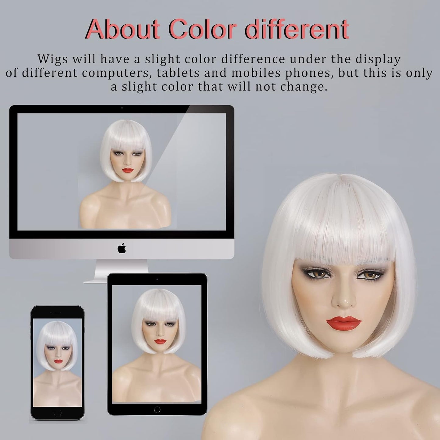 White Bob Wig With Bangs - 10 Inch Heat Resistant Synthetic Hair | Natural Look for Daily Wear & Parties