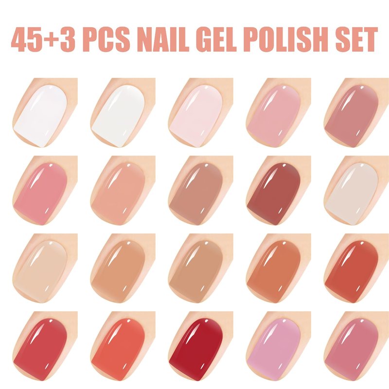 Vishine 48 PCS Jelly Gel Nail Polish Set | 45 Vibrant Colors for Stunning Manicures - Brown & Translucent Shades