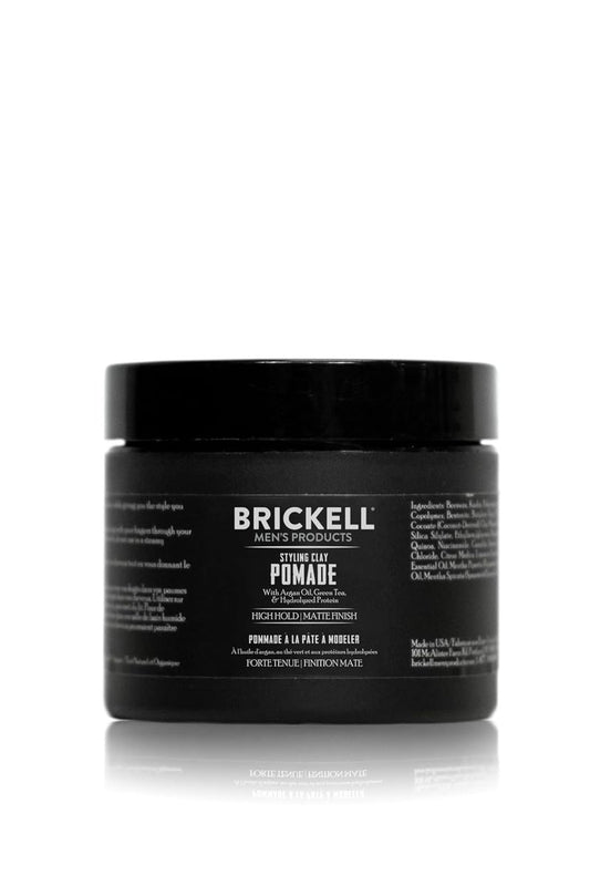 Brickell Men's Hair Styling Clay Pomade - Strong Hold & Matte Finish, Argan Oil & Niacinamide, 2 Ounces