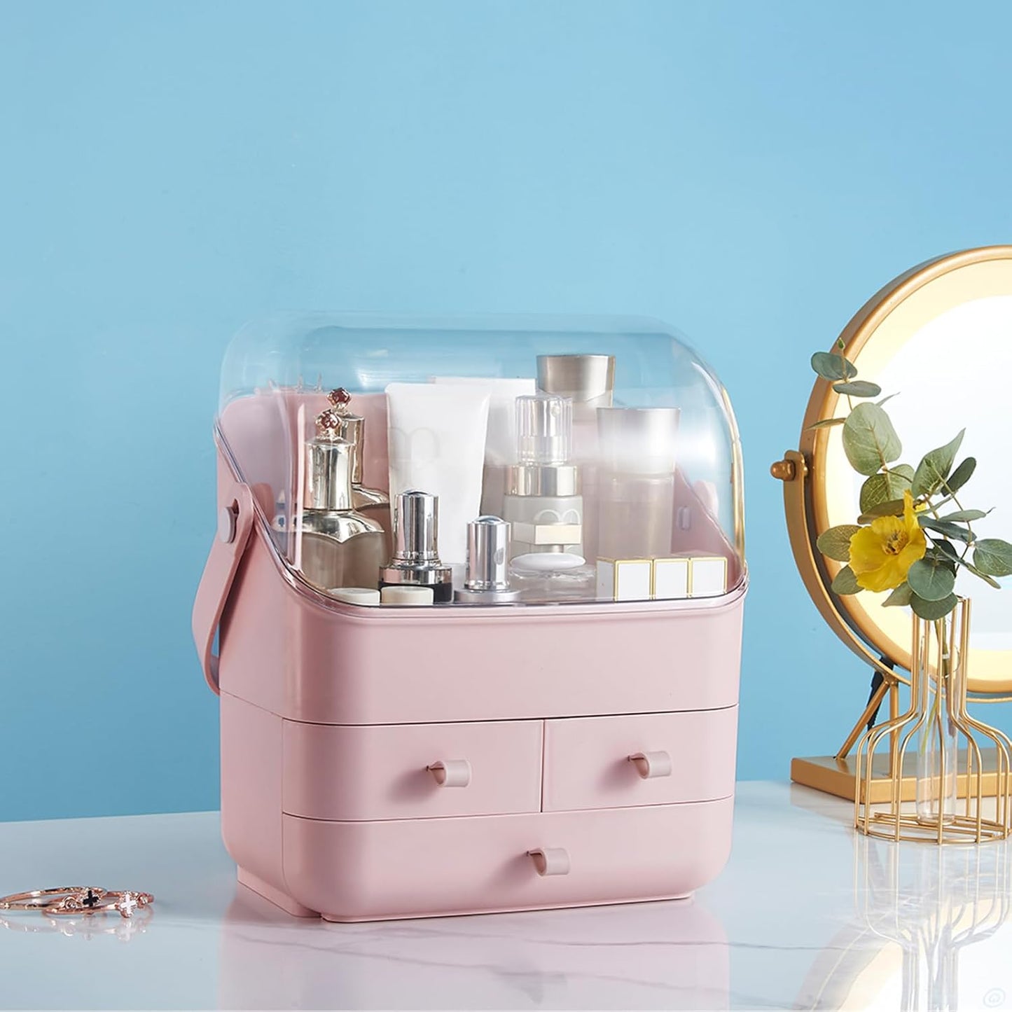 Makeup Organizer with Drawers - Large Beauty Box for Vanity | Dustproof Skincare & Cosmetic Storage