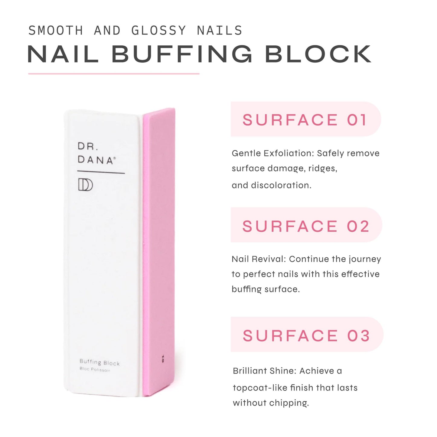 Dr. Dana Nail Buffing Block Set - Gently Smooth, Shine, and File Natural Nails with Professional Buffer (3 Sided Grit) - Also Includes Replacement Grits - Ideal for Fingernail & Toe