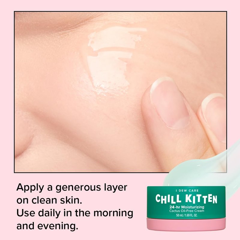 I DEW CARE Heartleaf Face Cream - Chill Kitten | Moisturizer with Moringa Seed, Prickly Pear, Aloe Vera Gel, Cactus Oil-Free, Glass Skin Look, Daily Use, for Dry Skin, 1.69 FL Oz