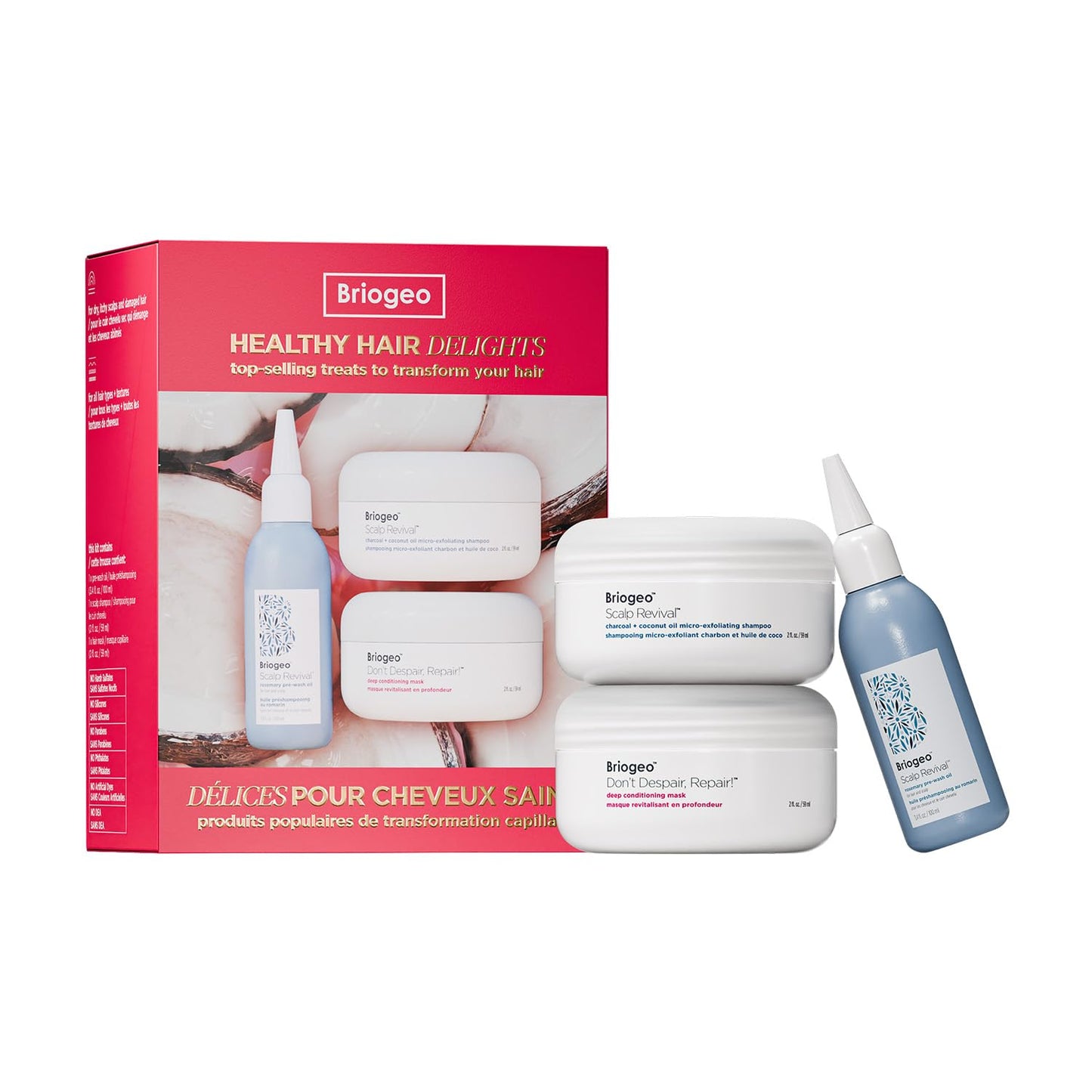Briogeo Healthy Hair Delights Holiday Kit | Clean Hair Repair Gift Set for All Hair Types | Deep Conditioning Mask, Scalp Scrub & Rosemary Pre-Wash Oil | Vegan & Cruelty-Free