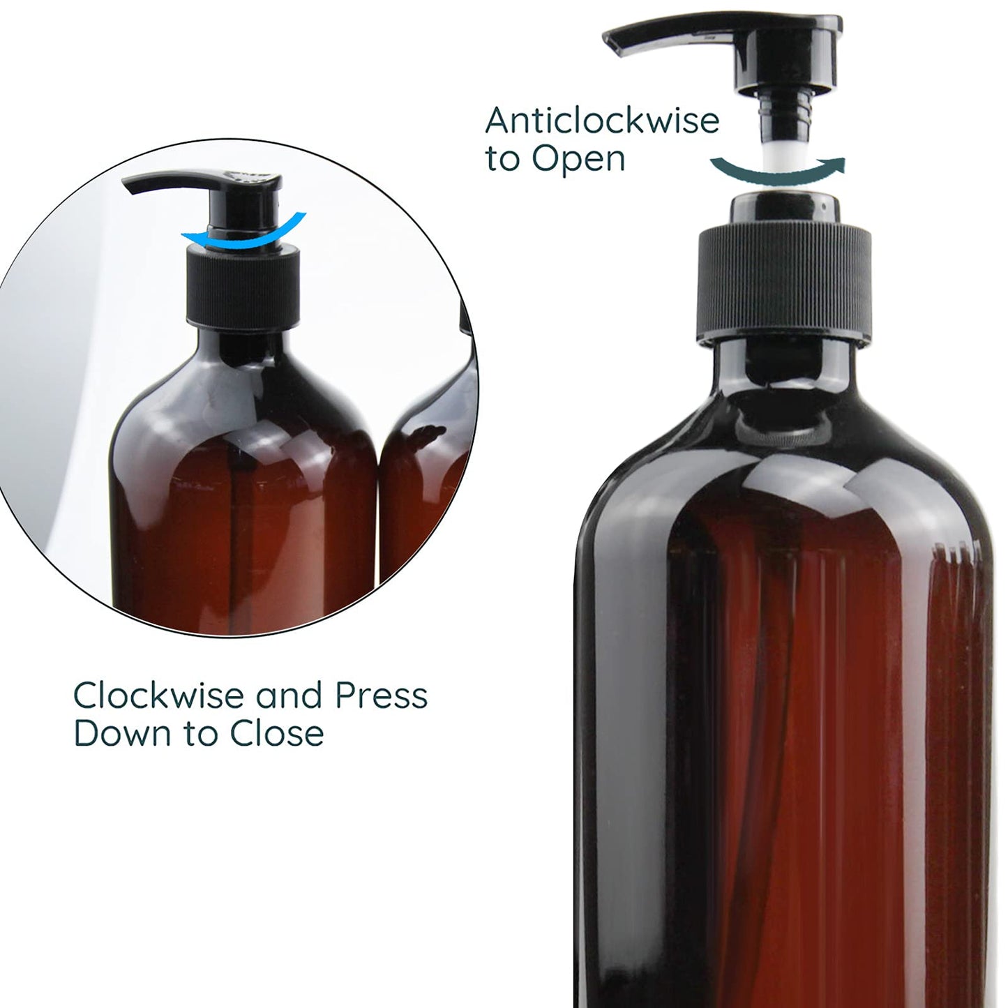Empty Plastic Bottles with Pump Dispenser, 500ml/16.9oz (Amber, 6 Pack)